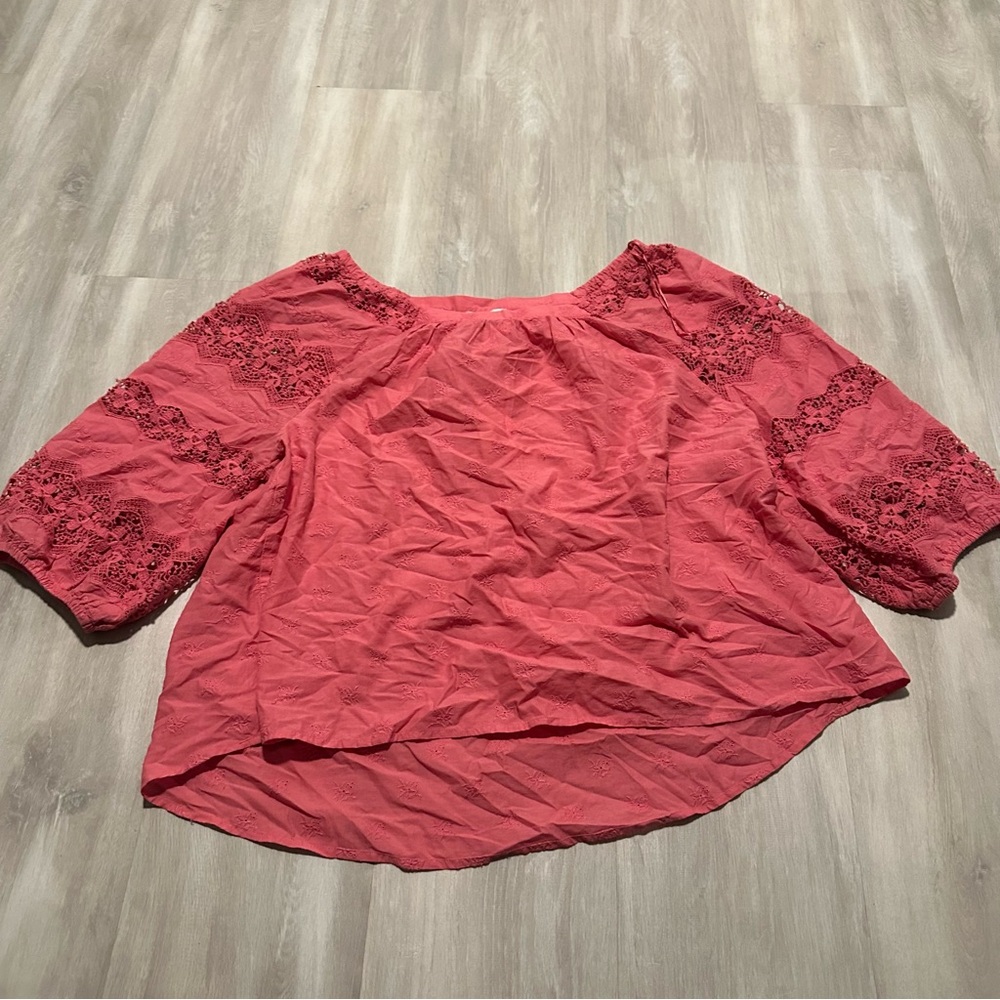 Sundance Pink Lace 3/4 Sleeves Top Sz L NWT